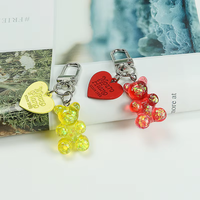 Porte-clés mignon en forme d'ours en gelée avec pendentif cœur lettre, breloque de sac en résine pour filles