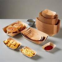 Plateau en papier kraft jetable de qualité alimentaire, personnalisé et imprimé, pour restaurant, frites et autres snacks frits