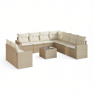 Ensemble de canapés de jardin en rotin beige 6 places, mobilier d'extérieur résistant aux intempéries, design contemporain - Product Image 1
