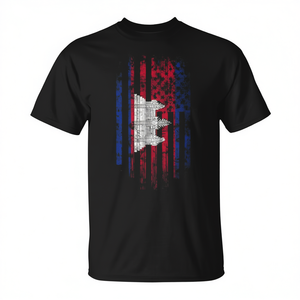 Camiseta con bandera americana de Camboya, diseño de orgullo de Camboya y Estados Unidos, color negro, unisex, talla para adultos - Product Image 2