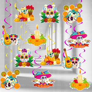 Die De Los muertos ชุดลูกโป่งธงเฟียสต้าชาวเม็กซิกันสุขสันต์วันเกิดอุปกรณ์ตกแต่งหน้าเค้กในวันคริสต์มาส