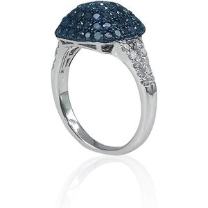 Anillo de plata de ley 925 con cúpula cuadrada y diamantes naturales azules y blancos de 1.17 quilates de talla brillante redonda para compromiso femenino - Product Image 3