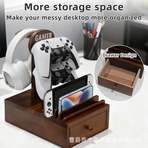 Wooden Game Controller Storage Rack With Drawers Headphone <b>Shelf</b> <b>Desktop</b> E Sports Organizer Solid Wood Multi Purpose Organizer - Product Image 3