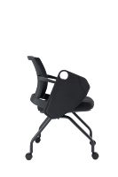 Chaise de formation de bureau en acier Q195 noir-gris avec cadre en fibre de verre PA, tablette d'écriture à rabat latéral CPY-404