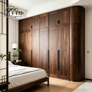 <span class=keywords><strong>Armario</strong></span> Minimalista de Madera de Nogal Negro con Esquinas Curvas, <span class=keywords><strong>Armario</strong></span> Personalizado de Madera Sólida para Dormitorio Principal, Muebles para Toda la Casa - Product Image 2