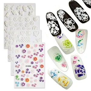 wholesale Luxury 5D Stereoscopic Embossed Flowers Nail Art Decals Empaistic Self Adhesive 5D Nail Sticker