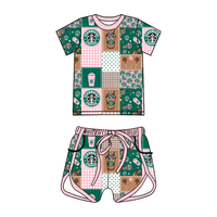 Ensemble tendance 2 pièces pour bébés filles, impression personnalisée, vente en gros, ensemble de vêtements à manches courtes en toile, style motard