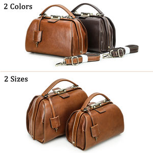 กระเป๋าถือหนังแท้กันขโมยสำหรับผู้หญิง รุ่นวินเทจทรงหมอ พร้อมจี้หนังตกแต่ง กระเป๋าทรงแข็งคุณภาพสูง - Product Image 5