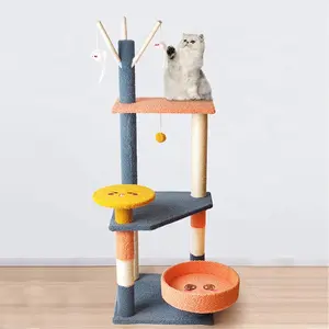 Piattaforma interattiva del giocattolo del gatto che salta 3 strati grande tiragraffi dell'albero rampicante del gatto che graffia il grande pavimento della torre dell'albero del gatto di legno al soffitto