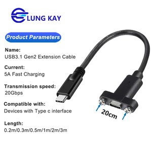 Phổi Kay <span class=keywords><strong>USB</strong></span> C 3.1 nữ vít Bảng điều chỉnh gắn kết với nam cáp mở rộng nhanh chóng sạc 20gbps dữ liệu Sync mở rộng dây <span class=keywords><strong>USB</strong></span> Loại C Cáp - Product Image 2