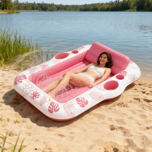 Inflatable Water Spray <b>Sunbed</b> with Built-in Cup Holder & Food Storage Tray -2-Person Extra Large Floating Mattress for Poolside - Product Image 6