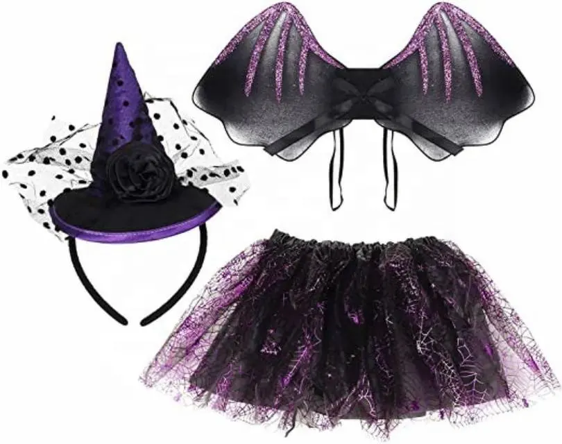 Halloween Cosplay Party Supplies Kids Girls Costume Dress Tutu Skirt Headband Wing Halloween Decorations