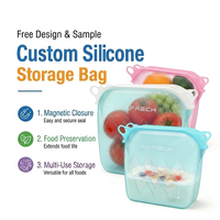 Sacs de rangement réutilisables en silicone à fermeture éclair, sans BPA, avec logo personnalisé, faible MOQ, pour le déjeuner et les collations des enfants, conformes LFGB, avec fermeture magnétique, vente en gros directe usine