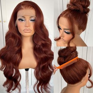 13x4 HD Transparent Lace Front Human Hair <b>Wig</b> Red Brown Body Wave 1 Piece Pre Plucked Can Be Dyed - Product Image 6