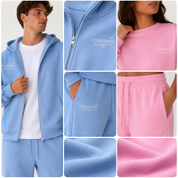 Ensemble de survêtement unisexe personnalisé avec broderie assortie : sweat à capuche zippé, pantalon de jogging et short, ou sweat-shirt à col rond et pantalon de survêtement 3/4