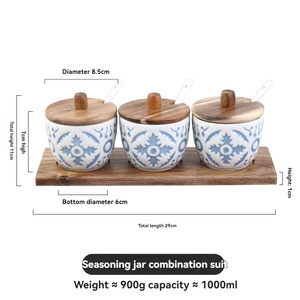 Juego de Tres Tarros de Condimento Estilo Japonés, de Madera con Cuchara, Tarro Redondo con Relieve - Product Image 6
