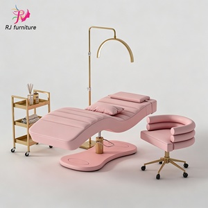 Unique Design Orange Leather Adjustable Height Eye Lash Salon Bed Modern Salon Furniture Set Massage Table Bed with <b>Stool</b> - Product Image 3