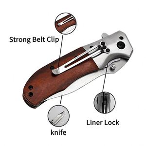 Cuchillo Plegable de Bolsillo de Alta Calidad, Acero Inoxidable 3CR13, Mango de Madera, Cuchillo Táctico para Camping, Supervivencia y Jungla - Product Image 3