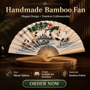 Éventail pliant en bambou naturel fait main de 90 cm, motif peint de personnage de film ou de série TV, idéal pour cadeau d'affaires ou décoration intérieure - Product Image 5