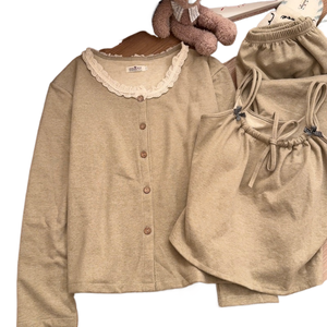 Conjunto de Pijama de Cachemira Mousse para Mujer, Otoño e Invierno, con Tirantes y Relleno en el Pecho, Conjunto de Tres Piezas, Pijama Dulce y Sexy - Product Image 1