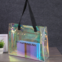 Sac à provisions réutilisable en plastique irisé rose holographique brillant avec logo personnalisé Sac fourre-tout cadeau avec design personnalisé
