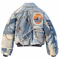 Veste en jean patchwork délavée sur mesure pour homme, multi-poches, style streetwear oversize, bomber OEM ODM