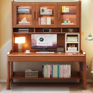 Solid Wood <b>Desk</b> 80x60x190cm Computer <b>Desk</b> With Bookshelf Home Office Study <b>Desk</b> - Product Image 2