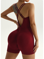 Combinaison de yoga sans manches pour femme, dos croisé, côtelée, sans couture, extensible, anti-transpiration, séchage rapide, respirante, en Spandex/Nylon, pour le sport
