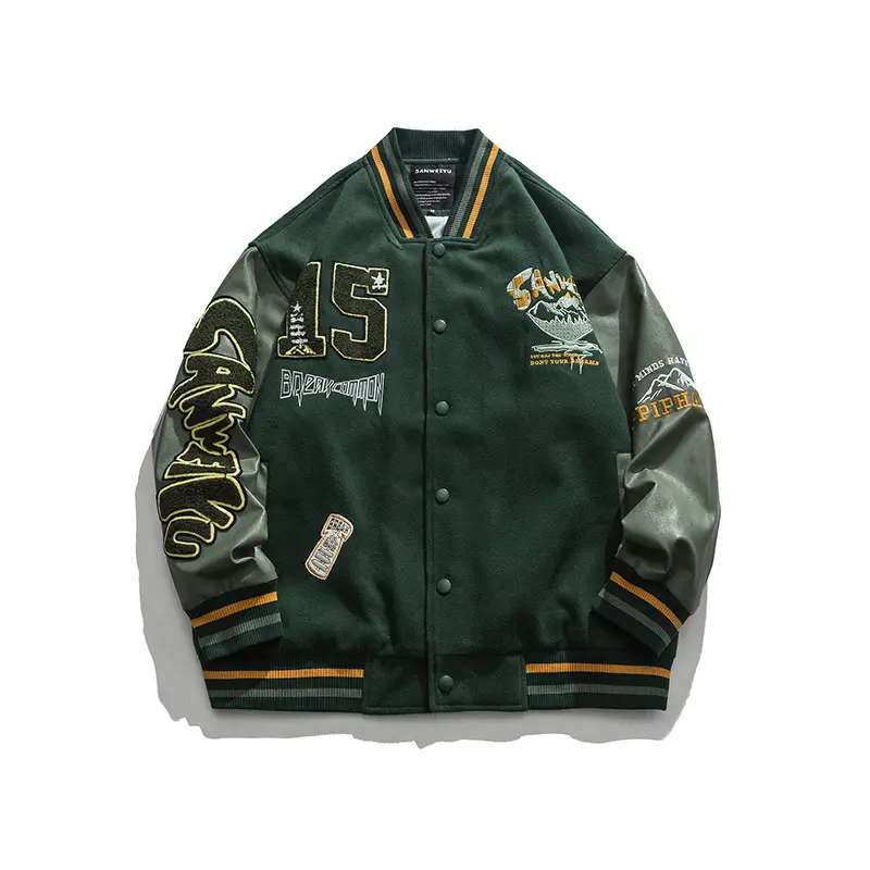 OEM Custom Design chenille embroidery leather sleeve baseball letterman varsity jacket for men