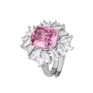 High Quality Eco-friendly Copper Bird Nest Cut 10*12MM Pink Cubic Zirconia Wedding Rings Jewelry Set for Bridal Events - Product Image 2
