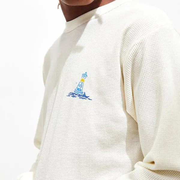 New Fashion Premium 100% Cotton Men's Waffle Knit Shirt Custom Graphic Thermal Long Sleeve Mens Waffle Knit Shirt