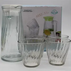 Fabricante al por mayor, juego de cinco piezas para el hogar, jarra de jugo de vidrio azul marino de gran capacidad, jarra de agua fría, stock listo para - Product Image 4