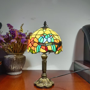 8" Rose Design Resin Base Stained Glass Hand-Crafted European Style Antique Table <b>Lamp</b> for Living Room <b>Bed</b> Room Study Room Decor - Product Image 2