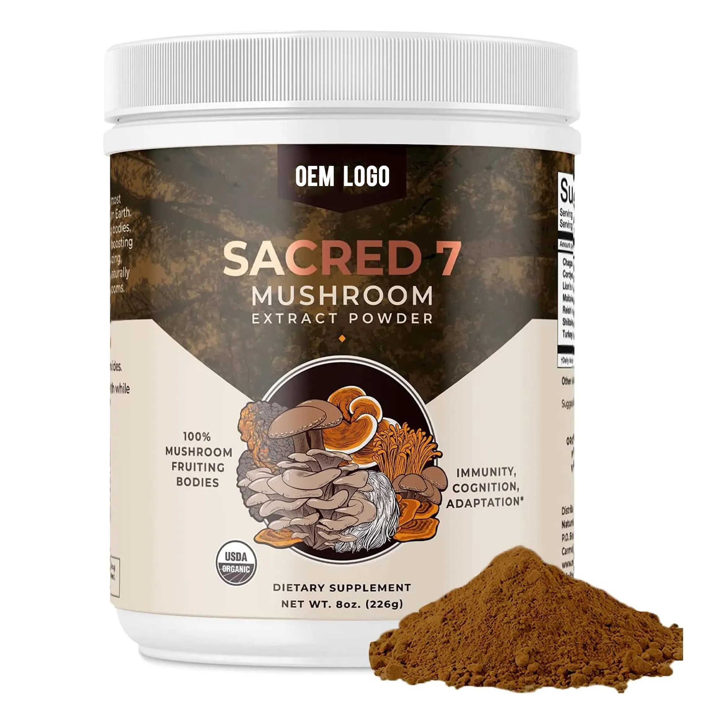 Latte di tigre a base di erbe secche di ostrica Cordyceps Om fungo Superfood criniera organico pulsante re solubile fruttificazione fungo estratto in polvere