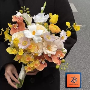 Zike Bouquet di Fiori Artificiali Colorati per Matrimoni e Decorazioni, Personalizzabili in Rosa e Arancione per Quinceañera - Product Image 6