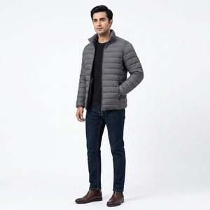 Veste matelassée en toile pour homme, col montant, logo personnalisé sur le devant, service OEM, prix abordable, qualité supérieure, vente en gros FINER THREADS - Product Image 1
