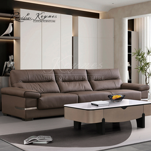 Canapé trois places en cuir PU brun moderne Keynes avec pieds en métal pour salon - Product Image 3