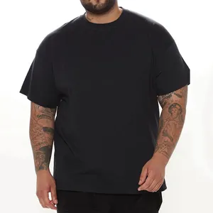 Kaus Oblong Kustom Pria Ukuran Plus, Kaus Oblong Potongan Berat Leher Kru Katun Organik 100% Kualitas Tinggi untuk Pria