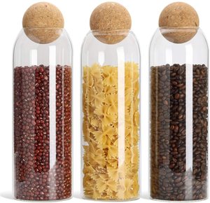 Glass Food Storage Canister Ball Jar with Airtight Cork Lid Clear Food Container with Seal Cork Round Stopper