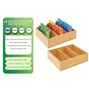 Bamboo Pantry Organizer Bin Box 3 Sections Wooden Basket Crates for Food Vegetable Storage Wooden bamboo box