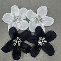 ZSY FASHION Fleur en organza faite à la main avec strass, fleur en perles 3D, embellissement en fleurs d'organza, garnitures de fleurs d'organza pour robe complète