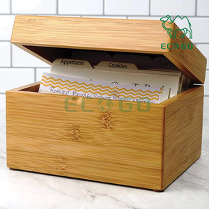 Caja de recetas de bambú Organizador de recetas de madera con divisor de tarjetas Estilo moderno - Product Image 1