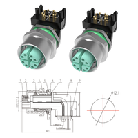 Connecteur de signal angulaire IP67 M12 X Code 8 broches mâle/femelle à montage sur panneau, contacts en laiton plaqué or, 50 V CA/60 V CC