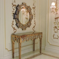 Table console miroir marron or rose effet diamant écrasé, ensemble de miroirs muraux décoratifs, meubles miroir, table d'entrée, décoration murale, Espejo