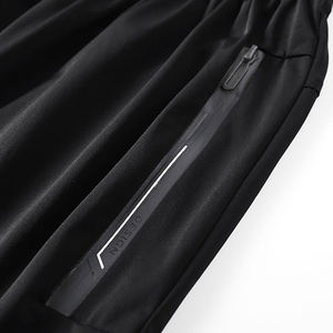 Men's Black Drawstring Shorts Solid Color Satin Fabric Casual Mid Waist Breathable Polyester Short Length - Product Image 2