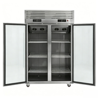 Réfrigérateur vitrine à double porte en verre avec refroidissement par air en acier inoxydable pour pâtisserie, boulangerie, congélateur commercial