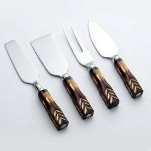 Set Of 4 Cheese Knives In Stainless Steel With High Quality Wooden Handle Perfect For Weddings Events And Elegant Dining - Product Image 1