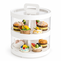 Vente en gros de porte-gâteaux à 2 étages avec poignée, boîte de rangement transparente portable pour desserts, pour boulangerie, fête et restauration