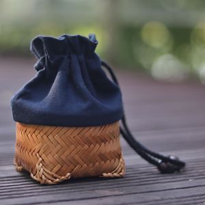 Handmade Bamboo Woven <b>Teacup</b> Holder Round Cotton Cloth Bag Storage Basket For Tea Set Jewelry Antique Coin Living Room Use - Product Image 4