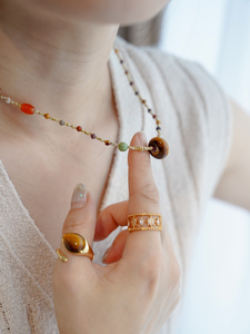 Collier ras-de-cou unisexe JoJo Jewelry, perles <span class=keywords><strong>Miyuki</strong></span> tchèques, style bohème, <span class=keywords><strong>pendentif</strong></span> en pierre naturelle œil de tigre, plaqué or 14 carats - Product Image 3